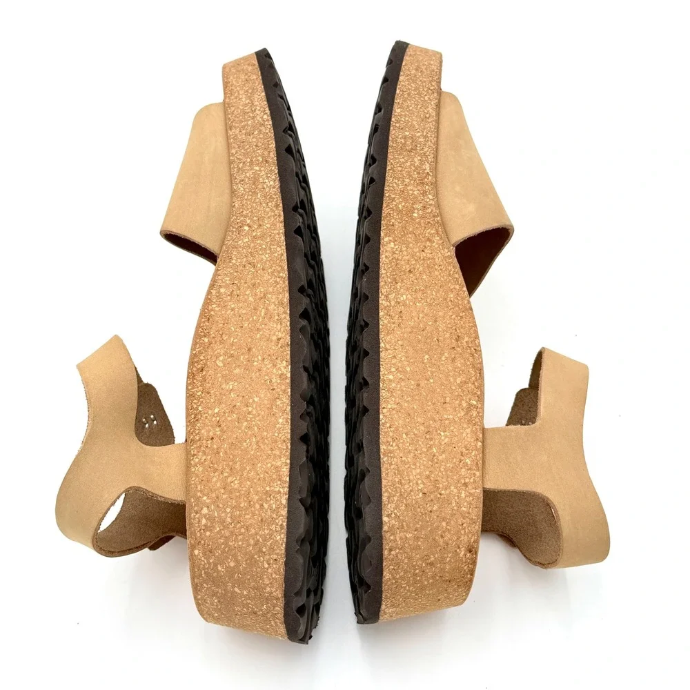 Papillio by Birkenstock Glenda Tan Nubuck Platform Wedge Sandals Women 39 L8 M6